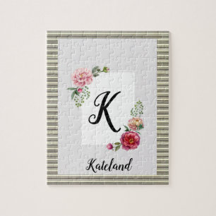 Floral Brown Stripe Jigsaw Puzzle Daisy