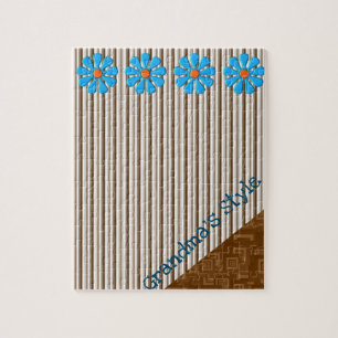 Floral Brown Stripe Jigsaw Puzzle Daisy