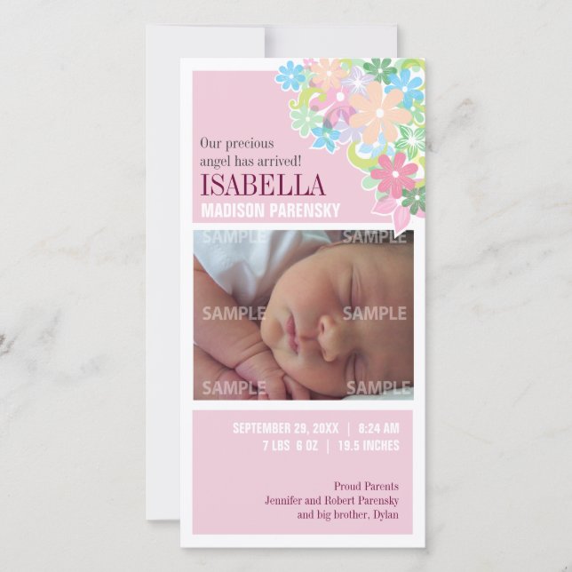 Floral Bunch Baby Faire-part (Devant)