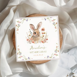 Floral Bunny Birthday Paper Napkin Serviette