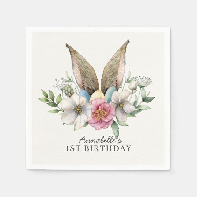 Floral Bunny Ear Geburtstag Serviette (Vorderseite)