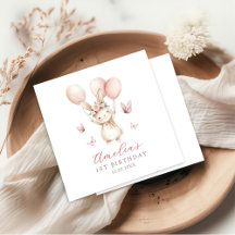 Floral  Bunny Girl Birthday Party Napkins