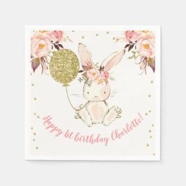 Floral Bunny Happy Birthday Paper Napkin Serviette