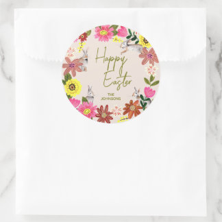 Floral Bunny Happy Easter Spring Gift Runder Aufkleber