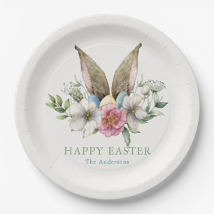 Floral Bunny Oar Happy Osterfeier Pappteller