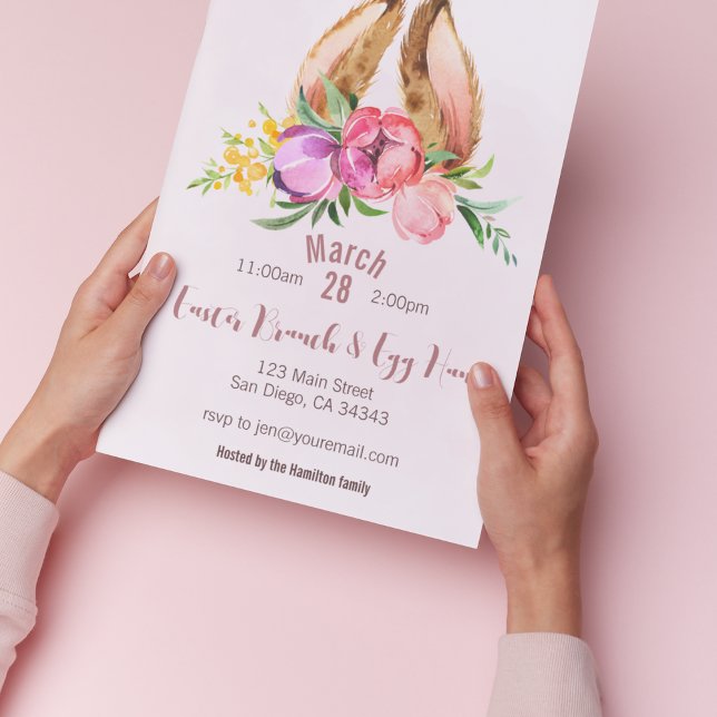 Floral Bunny Oars Osterfeier Party Einladung (Von Creator hochgeladen)