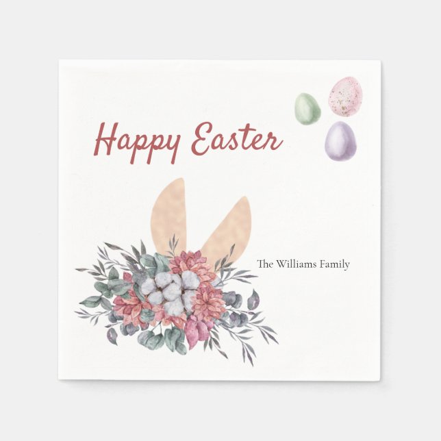 Floral Bunny Oaster Personalisiert Naplins Serviette (Vorderseite)