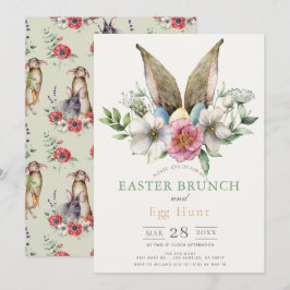 Floral Bunny Ohr Brunch & Eierjagd Einladung