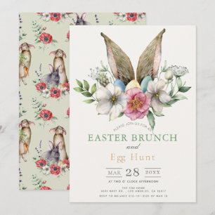 Floral Bunny Ohr Brunch & Eierjagd Einladung