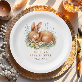Floral Bunny Rabbit Babydusche Pappteller