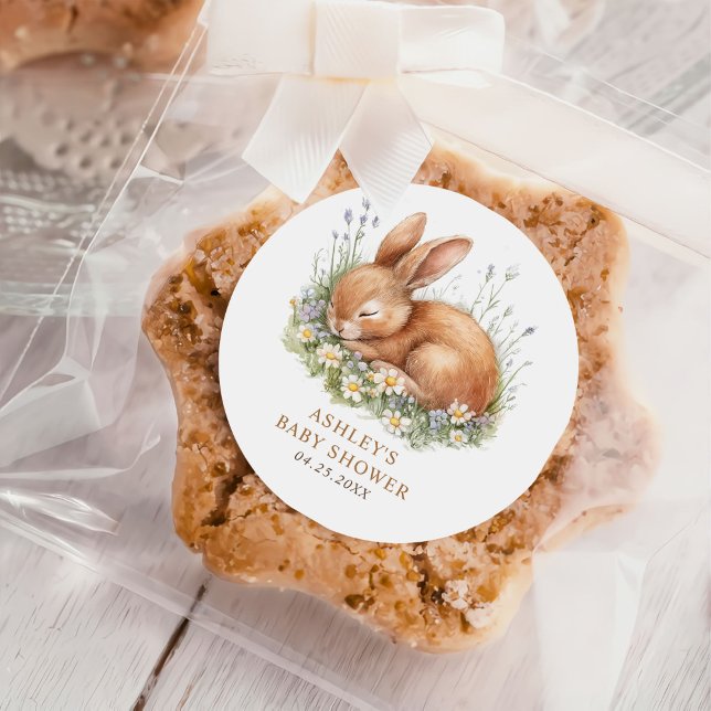 Floral Bunny Rabbit Babydusche Runder Aufkleber (Von Creator hochgeladen)