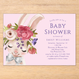 Floral Bunny Rabbit Wasserfarbe Niedlich Babydusch Acryleinladungen