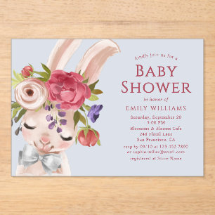 Floral Bunny Rabbit Wasserfarbe Niedlich Babydusch Acryleinladungen