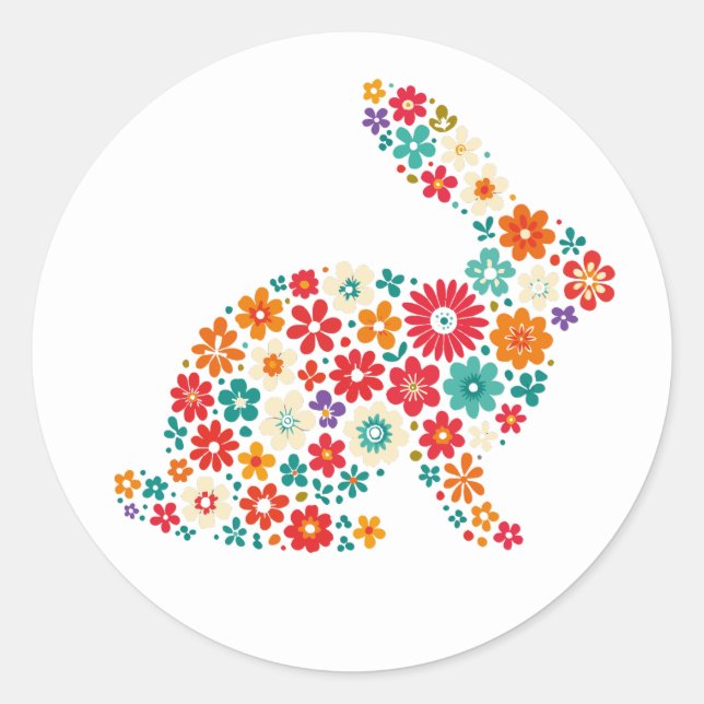 Floral Bunny Runder Aufkleber (Vorderseite)