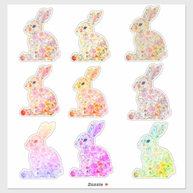 Floral Bunny Silhouette Aufkleber (Blatt)