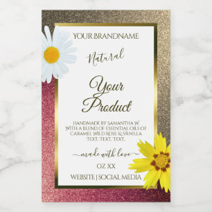 Floral Burgund Gold Parties scintillant Étiquettes
