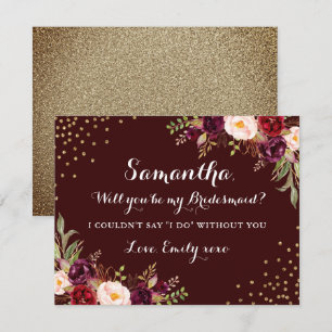 Floral Burgund Gold werden Sie meine Bridesmaid se Einladung