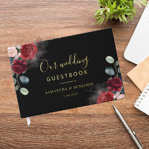 Floral Burgund Wasserfarben Hochzeit im Herbst Gol Gästebuch
