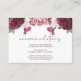 Floral Burgund Wedding Hotel Unterkunft Begleitkarte