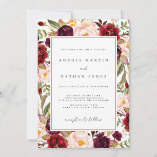 Floral Burgunder Aquarell Hochzeit Einladung