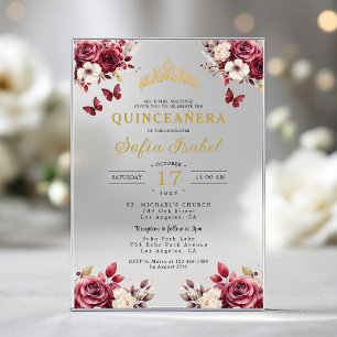 Floral Burgunder Schmetterling Prinzessin Quincean Acryleinladungen