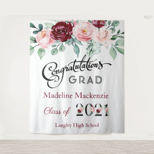 Floral Burgunderrosa Abschluss 2021 Hintergrund Wandteppich