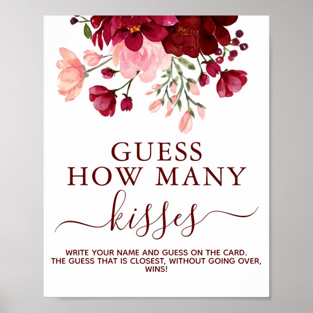 Floral Burgundy Baby Shooting Game Sign Poster (Vorne)