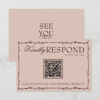 Floral Burgundy Beige Old Money QR Code Wedding RSVP Karte