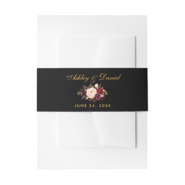 Floral Burgundy Black Gold Wedding Einladungsbanderole