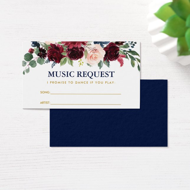 Floral Burgundy Blue Wedding Music Song Request (Schreibtisch)