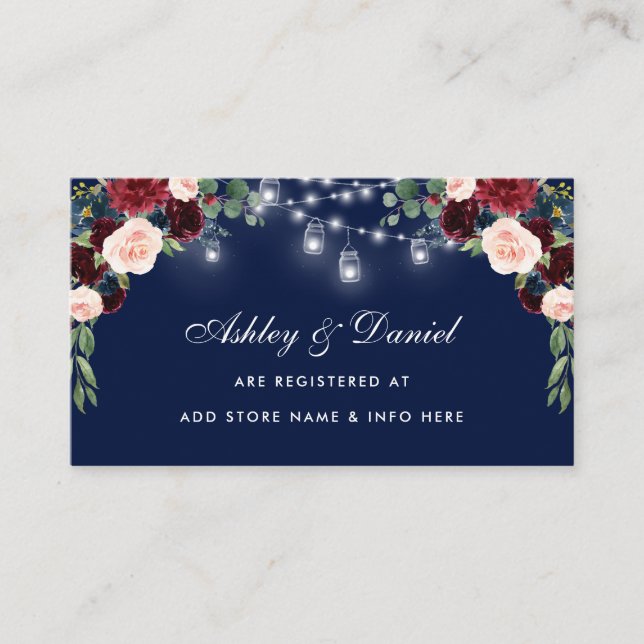 Floral Burgundy Blue Wedding Registry Insert Card (Vorderseite)