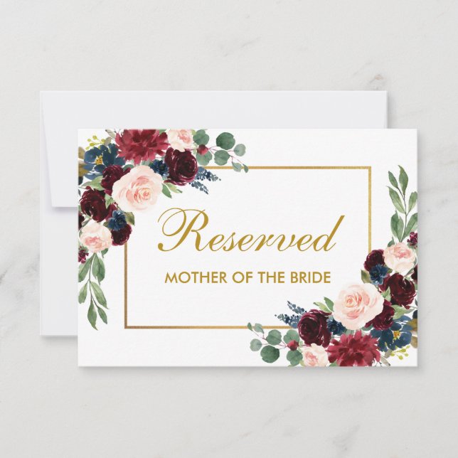 Floral Burgundy Blue Wedding Reserviert Gästebuch Karte (Vorderseite)