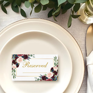 Floral Burgundy Blue Wedding Reserviert Name schre Platzkarte