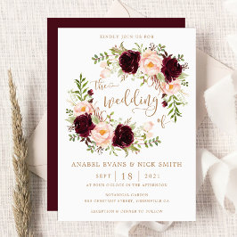 Floral Burgundy Blush Elegante Typografie Hochzeit Einladung