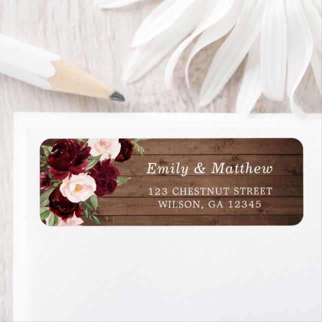 Floral Burgundy Blush Rustic Wood Romantische Hoch (Insitu)
