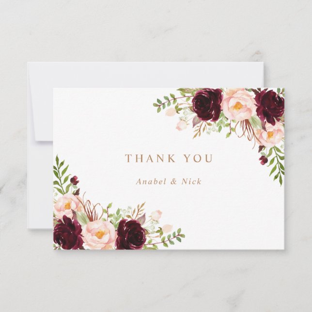 Floral Burgundy Blush Weingarten Danke Karte (Vorderseite)