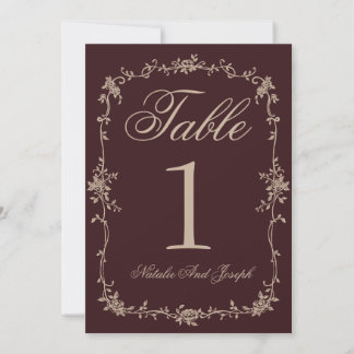 Floral Burgundy Botanical Wedding Table Number Einladung