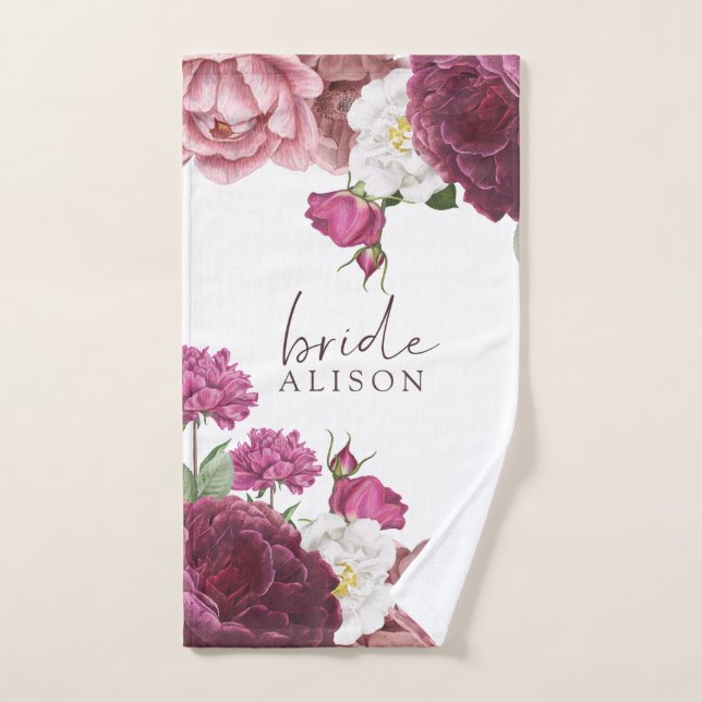 Floral Burgundy Bride Personalisiert Handtuch (Handtuch)