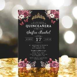 Floral Burgundy Butterfly Prinzessin Quinceanera Einladung