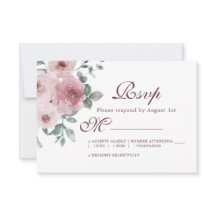 Floral Burgundy Dusty Pink Rose Wedding RSVP