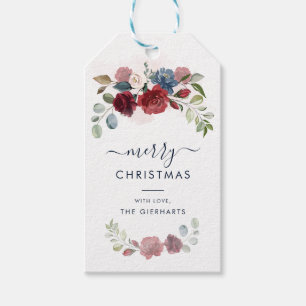 Floral Burgundy Frohe Weihnachten Moderne Geschenkanhänger
