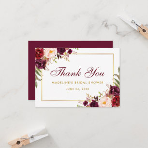 Floral Burgundy Gold Brautparty Danke SB Einladung