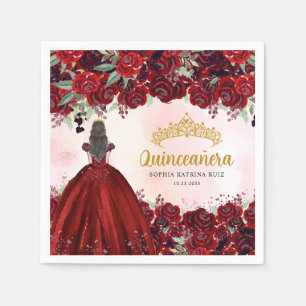 Floral Burgundy Gold Dress Princess Quinceanera Serviette