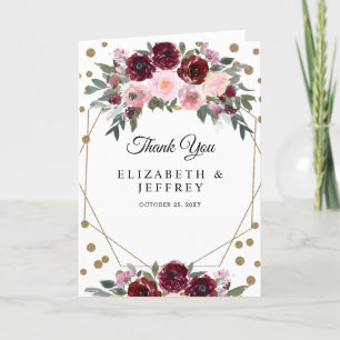 Floral Burgundy Gold Glitzer Geometric Vielen Dank Dankeskarte
