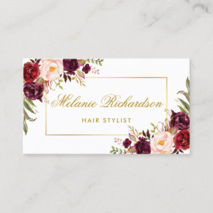 Floral Burgundy Gold Hair Stylist Terminierungskar Terminkarte