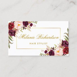 Floral Burgundy Gold Hair Stylist Terminkarte