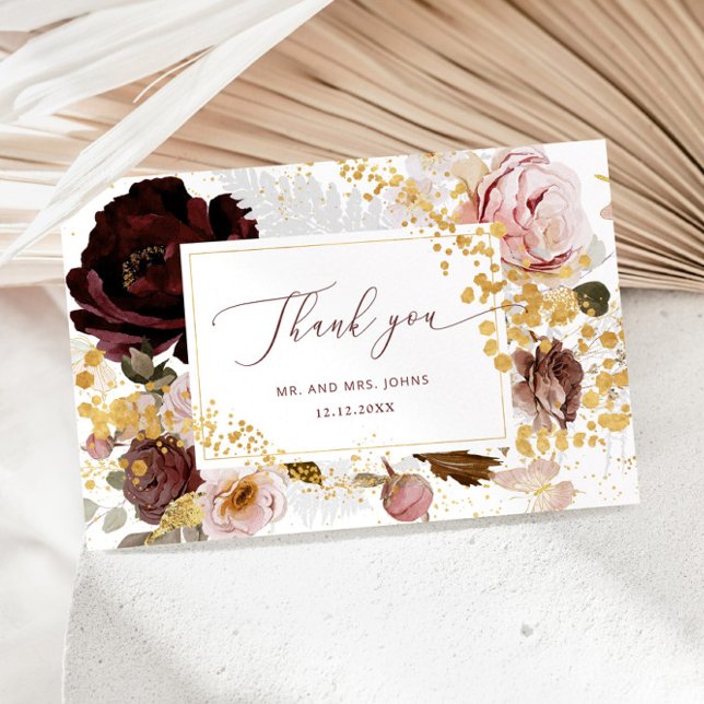 Floral burgundy gold Hochzeit im Herbst danke Ihne Karte (Von Creator hochgeladen)