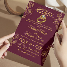 Floral Burgundy Gold Muslim Islamische Verlobung Einladung