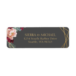 Floral Burgundy Gray Gold Wedding Rücksendeadresse
