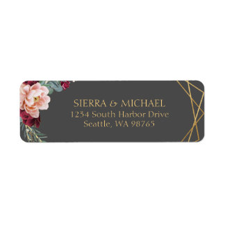 Floral Burgundy Gray Gold Wedding Rücksendeadresse
